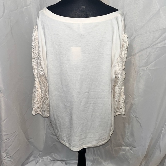 C Est.1946 Chic White Lace Long Sleeve With Flutter Trim Women's Blouse - Picture 4 of 12